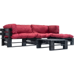 Vidaxl 4-delige Loungeset Pallet Met Rode Kussens Hout - Rood