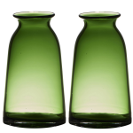 Bellatio Decorations Set Van 2x Stuks Transparante Home-basicse Glazen Vaas/vazen 23.5 X 12.5 Cm - Vazen - Groen