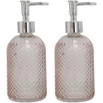 2x Stuks Zeeppompjes/zeepdispensers Oud Kleur Glas 410 Ml - Zeeppompjes - Roze