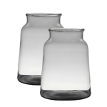 Bellatio Design 2x Stuks Transparante/grijze Stijlvolle Vaas/vazen Van Gerecycled Glas 30 X 23 Cm - Vazen - Grijs