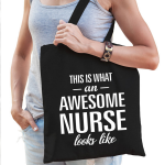 Bellatio Decorations Awesome Nurse / Verpleegkundige Cadeau Tas Voor Dames - Feest Boodschappentassen - Zwart