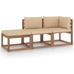 Vidaxl 3-delige Loungeset Pallet Met Kussens Geïmpregneerd Grenenhout - Beige