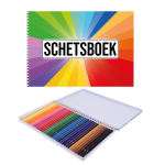 Bellatio Decorations A4 Kleuren Waaier Schetsboek/ Tekenboek/ Kleurboek/ Schetsblok Papier Met 36 Kleurpotloden - Schetsboeken - Wit