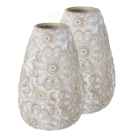 2x Stuks Stijlvolle Polyresin Decoratieve Bloemenvaas In Het Van 22 X 14 Cm - Vazen - Wit