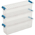 3x Kunststof Stapelbare Opbergbak 1,3 Liter 27 X 8,4 X 9 Cm - Opbergbox - Blauw