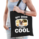 Bellatio Decorations Engelse Bulldog Honden Tasje Volwassenen En Kinderen - My Dog Is Cool Kado Boodschappen - Feest Boodschappentassen - Zwart