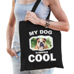 Bellatio Decorations Engelse Bulldog Honden Tasje Volwassenen En Kinderen - My Dog Is Cool Kado Boodschappen - Feest Boodschappentassen - Zwart