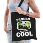 Bellatio Decorations Dieren Panda Tasje Volwassenen En Kinderen - Pandas Are Cool Cadeau Boodschappentasje - Feest Boodschappentassen - Zwart