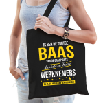 Bellatio Decorations Trotse Baas Van De Leukste Werknemers Katoenen Cadeau Tas Voor Dames - Feest Boodschappentassen - Zwart