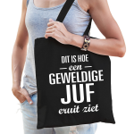 Bellatio Decorations Geweldige Juf Katoenen Cadeau Tas Voor Dames - Feest Boodschappentassen - Zwart