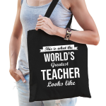Bellatio Decorations Worlds Greatest Teacher Lerares Cadeau Tas Voor Dames - Feest Boodschappentassen - Zwart