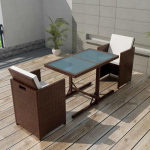 Vidaxl 3-delige Bistroset Met Kussens Poly Rattan - Bruin