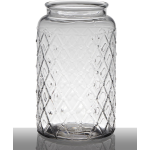 Bellatio Design Transparante Bloemenvaas Met Ruitjesprint Van Glas 26,5 X 16 Cm - Vazen