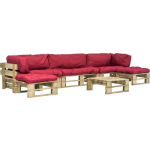 Vidaxl 6-delige Loungeset Pallet Met Rode Kussens Hout - Rood