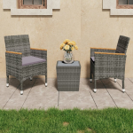 Vidaxl 3-delige Bistroset Poly Rattan En Gehard Glas - Gris