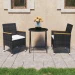 Vidaxl 3-delige Bistroset Poly Rattan En Gehard Glas - Negro