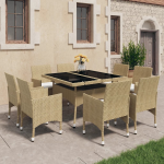 Vidaxl 9-delige Tuinset Poly Rattan En Glas - Beige