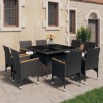 Vidaxl 9-delige Tuinset Poly Rattan En Acaciahout - Negro