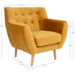 House Nordic Scandinavische fauteuil in mosterd fluweel met zwarte poten "Monte" - L76xB81xH79 CM - Geel