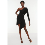 Trendyol - Gedrapeerde mini jurk met één mouw in zwart