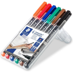 Staedtler Ohp-marker Lumocolor Permanent Geassorteerde Kleuren, Box Met 6 Stuks, Superfijn 0,4 Mm