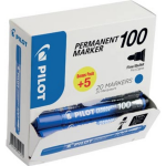 Pilot Permanent Marker 100, Xxl Doos Met 15 + 5 Stuks, - Blauw