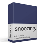 Snoozing - Katoen-satijn - Hoeslaken - Extra Hoog - 90x210 - Navy - Blauw