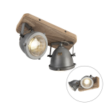 QAZQA Industriële smart spot met hout incl. 2 WiFi GU10 - Emado - Grijs