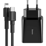 Baseus USB-C naar Lightning - 18W Snellader 3A - Kabel inclusief Stekker - 1meter - Zwart
