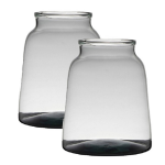Bellatio Design 2x Stuks Transparante/grijze Stijlvolle Vaas/vazen Van Gerecycled Glas 23 X 19 Cm - Vazen - Grijs
