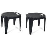 Set Van 2x Stuks Kunststof Tuin Bijzettafeltjes/voetenbankjes - Bijzettafels - Zwart