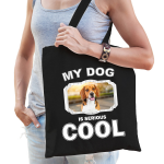 Bellatio Decorations Katoenen Tasje My Dog Is Serious Cool - Beagle Honden Cadeau Tas - Feest Boodschappentassen - Zwart