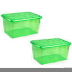 Forte Plastics 3x Opslagbakken/organizers Met Deksel 60 Liter 63 X 46 X 32 Transparant - Organizers/opbergbakken - Groen