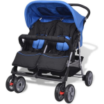 Vidaxl Tweelingkinderwagen Staal Blauw En - Negro