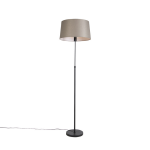 QAZQA Vloerlamp zwart met taupe linnen kap 45 cm verstelbaar - Parte