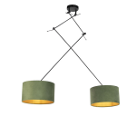 QAZQA Hanglamp met velours kappen met goud 35 cm - Blitz II zwart - Groen
