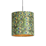 QAZQA Hanglamp met velours kap pauw met goud 40 cm - Combi