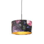 QAZQA Hanglamp met velours kap bloemen met goud 35 cm - Combi