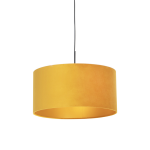 QAZQA Zwarte hanglamp met velours kap met goud 50 cm - Combi - Geel