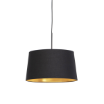QAZQA Hanglamp met katoenen kap met goud 40 cm - Combi - Zwart