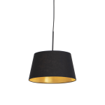 QAZQA Hanglamp met katoenen kap met goud 32 cm - Combi - Zwart