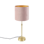 QAZQA Tafellamp goud/messing met velours kap 25 cm - Parte - Roze
