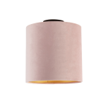 QAZQA Plafondlamp met velours kap oud met goud 25 cm - Combi zwart - Roze