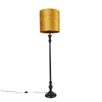 QAZQA Vloerlamp zwart met stoffen kap goud 40 cm - Classico