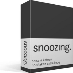 Snoozing - Hoeslaken - Percale Katoen - Extra Hoog - 140x220 - Antraciet - Grijs