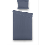 Luna Bedding Uni Piping Kleur: Donker, 1-persoons (140 x 220 cm + 1 kussensloop) Dekbedovertrek - Blauw