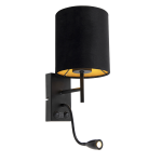 QAZQA Art Deco wandlamp met velours kap - Stacca - Zwart