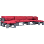 Vidaxl 6-delige Loungeset Pallet Met Rode Kussens Hout - Rood