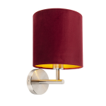 QAZQA Strakke wandlamp staal met rode velours kap - Matt - Rood