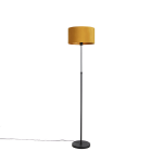 QAZQA Vloerlamp zwart met velours kap okergele met goud 35 cm - Parte - Geel
